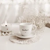 Filiżanki - Filiżanka 100 ml espresso ze spodkiem - Uśmiechnij się! ZŁOTE SERCE - miniaturka - grafika 1