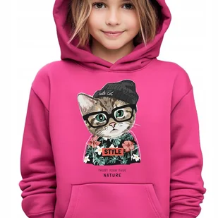 BLUZA DZIECIĘCA Z Kapturem 152 cm Malinowa UROCZY STYLOWY KOT Różne Wzory - Bluzy dla dziewczynek - miniaturka - grafika 1