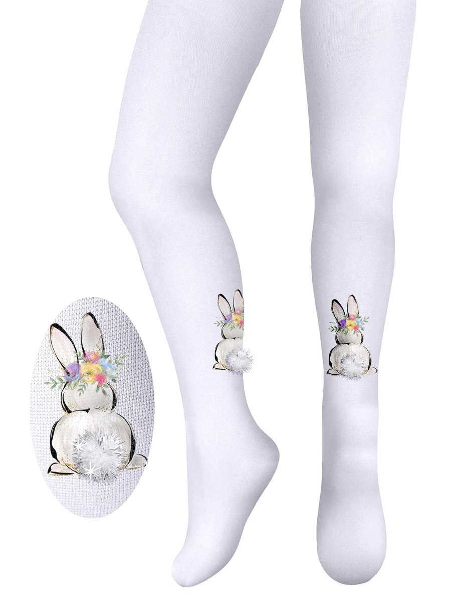 Dziewczęce rajstopki puchaty ogonek biały Milusie r.128/134