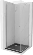 Kabiny prysznicowe - Mexen Pretoria kabina prysznicowa uchylna 100x100 cm, transparent, chrom + brodzik Flat, czarny - 852-100-100-01-00-4070 - miniaturka - grafika 1
