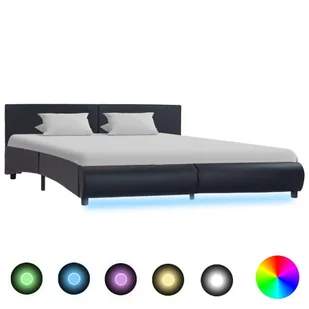 vidaXL Rama łóżka z LED, czarna, sztuczna skóra, 160 x 200 cm - Łóżka - miniaturka - grafika 1