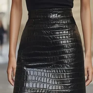 Spódnice - TEMU Damska Modowa Casualowa Spódnica z Kieszeniami w Krokodylską Skórę PU, Elegancka, Owijana w Biodra - miniaturka - grafika 1