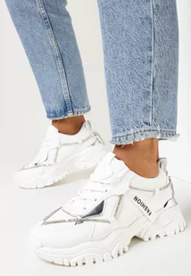 Białe Sneakersy na Grubej Podeszwie z Wycięciami i Ozdobną Sznurówką Daniates - Sneakersy damskie - miniaturka - grafika 1
