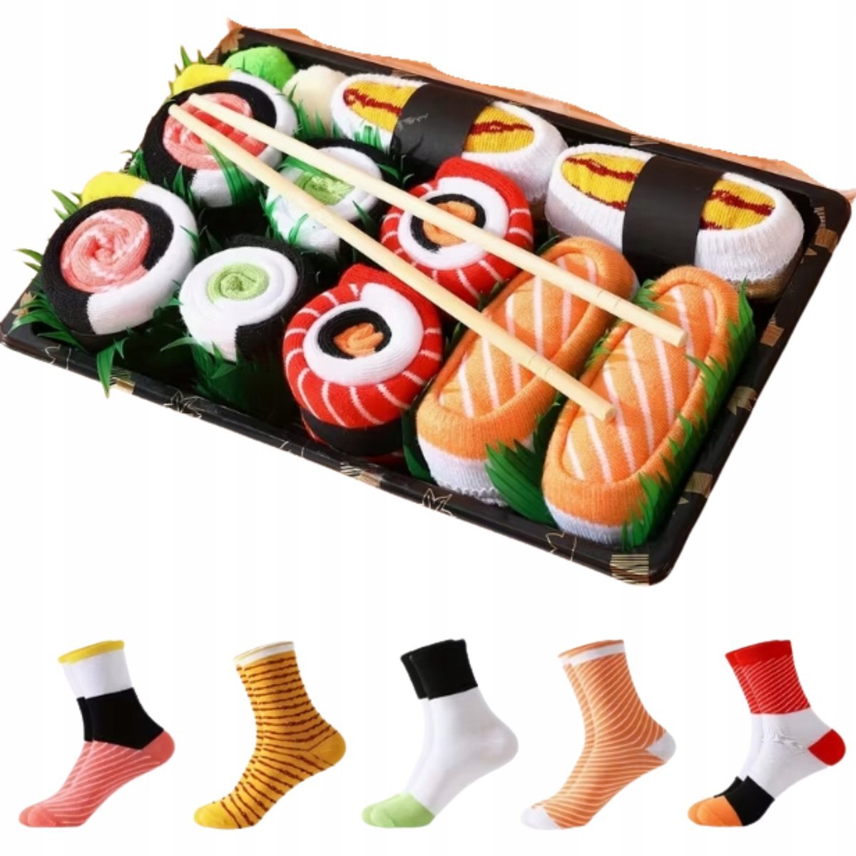 Śmieszne Skarpetki Sushi 5 Par 40-45 Box Sushi Pudełko na Prezent + Dodatki