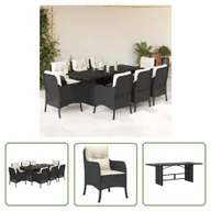 Meble ogrodowe - The Living Store 9-cz. zestaw mebli ogrodowych z poduszkami - czarny - rattan PE - Meble Ogrodowe - miniaturka - grafika 1