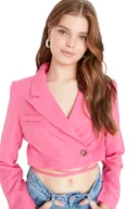 Kurtki damskie - TRENDYOL Damska kurtka Trendyol podkreślająca figurę, krój do przewijania, zwykły materiał tkany, blazer coat, różowy, rozmiar 16 EU, Rosa, 16 - miniaturka - grafika 1
