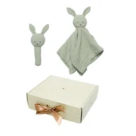 Grzechotki dla dzieci - Grzechotka i szmatka przytulanka- zestaw upominkowy szałwiowy królik Jabadabado - miniaturka - grafika 1