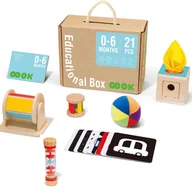 Zabawki interaktywne dla dzieci - Tooky Toy Edukacyjne Pudełko Karty Kontrastowe Grzechotka Bębenek Piłka 6w1 od urodzenia do 6 miesiąca - miniaturka - grafika 1