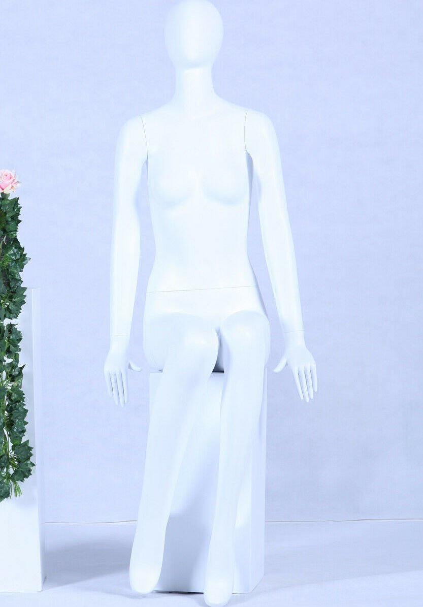 F+063 Manekin siedzący biały matowy lakierowany wysokiej jakości Egghead z metalową płytką kobieta kobieta