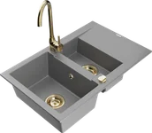 Zlewozmywaki z baterią - Mexen Gaspar zlewozmywak granitowy 1,5-komorowy z ociekaczem i baterią kuchenną Telma, szary - 6507-71-670200-50 - miniaturka - grafika 1