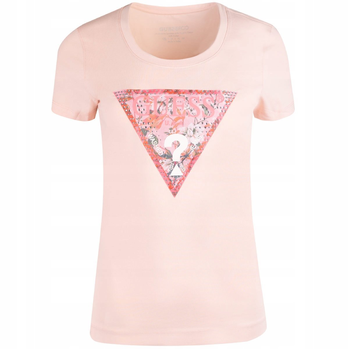 Guess Koszulka Damska T-Shirt Ss Rn Satin Triangle Różowa R.S