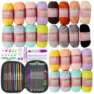 ZESTAW SZYDEŁEK W ETUI WŁÓCZKI BAWEŁNIANE 24szt SZYDEŁKA WŁÓCZKA BAWEŁNIANA - Pasmanteria - miniaturka - grafika 1