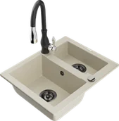 Zlewozmywaki z baterią - Mexen Carlos zlewozmywak granitowy 1,5-komorowy z baterią kuchenną Savita, beżowy - 6518-69-672601-70 - miniaturka - grafika 1