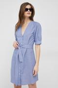 Sukienki - Tommy Hilfiger sukienka z domieszką lnu kolor niebieski mini rozkloszowana - miniaturka - grafika 1