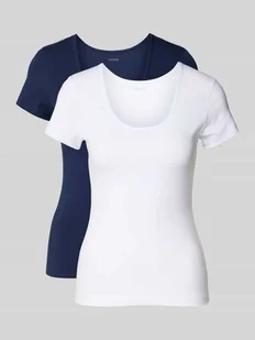 T-shirt z prążkowanym dekoltem w łódkę w zestawie 2 szt. - Bielizna nocna - miniaturka - grafika 1