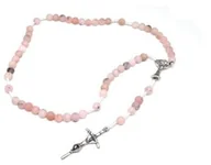 Różańce - Różaniec komunijny IHS z kamieni naturalnych - OPAL różowy - miniaturka - grafika 1