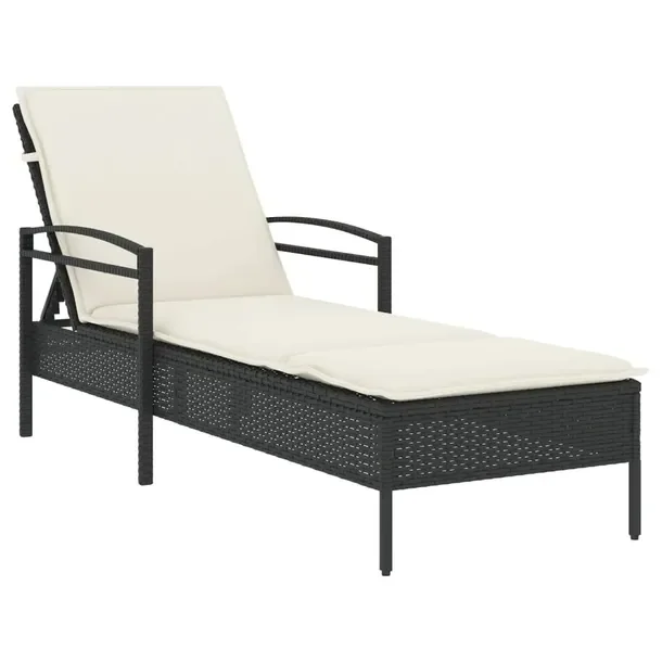 Leżak Ogrodowy z Regulowanym Oparciem, Rattan PE, Czarny, 63x200x62/72/81