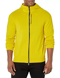 Bluzy damskie - Armani Exchange Męska bluza z kapturem, z tyłu, z przodu logo kardigan sweter, Kwas żółty/czarny, M - grafika 1