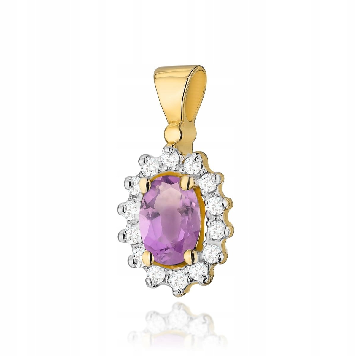 Elegancka przywieszka 585 owal z ametystem markiza diamenty 1g walentynki
