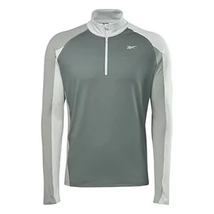Reebok Męska koszulka z długim rękawem do biegania z zamkiem błyskawicznym, zielona, XL, ZIELONY, XL - Koszulki męskie - miniaturka - grafika 1