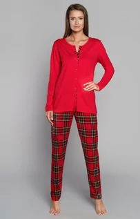 Piżamy damskie - Zorza piżama damska z długim rękawem i spodniami w kratę, Kolor czerwony-kratka, Rozmiar S, Italian Fashion - Intymna - grafika 1