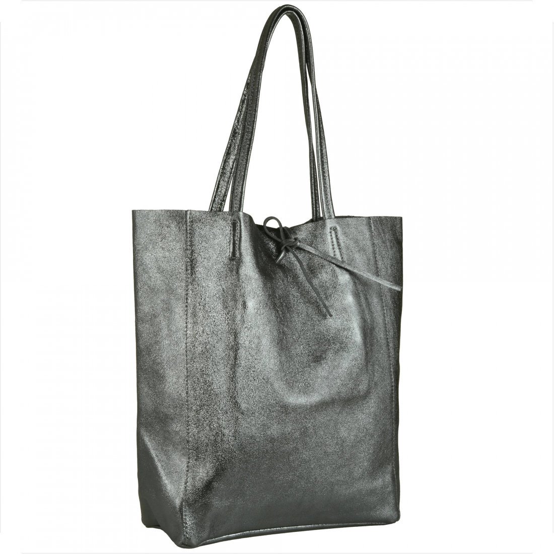 Torebka skórzana lekka shopper grafitowy metalik