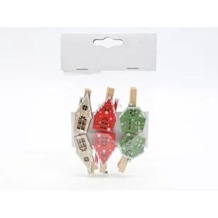 Spinacz świąteczny drewniany domek 6 sztuk brązowy / czerwony / zielony - Ozdoby bożonarodzeniowe - miniaturka - grafika 1