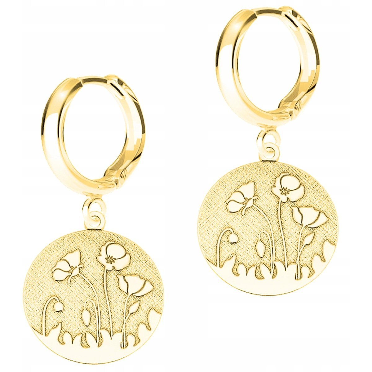 Złote Kolczyki Blaszki Maki Kwiaty Kwiat Blaszka z Makami SREBRO 925