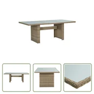 Stoły ogrodowe - The Living Store Stół ogrodowy - brązowy - 200x100x74 cm - szkło i rattan PE - Stół Ogrodowy - miniaturka - grafika 1