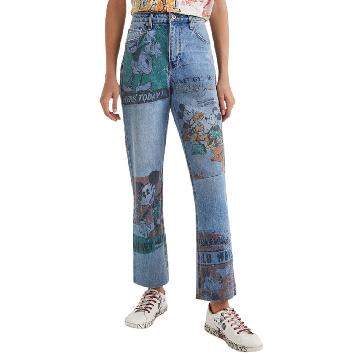 Spodnie damskie Desigual jeansy z nadrukiem Mickey Mouse-S