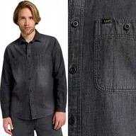 Koszule męskie - Lee WORKER SHIRT 2.0 Granite Wash luźna szara bawełniana koszula jeansowa S - miniaturka - grafika 1