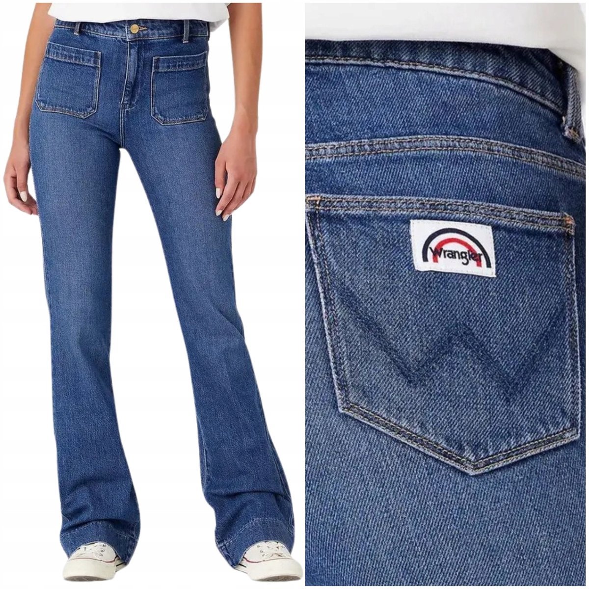 Wrangler FLARE Night Shift ciemne damskie spodnie jeansowe dzwony W28 L32