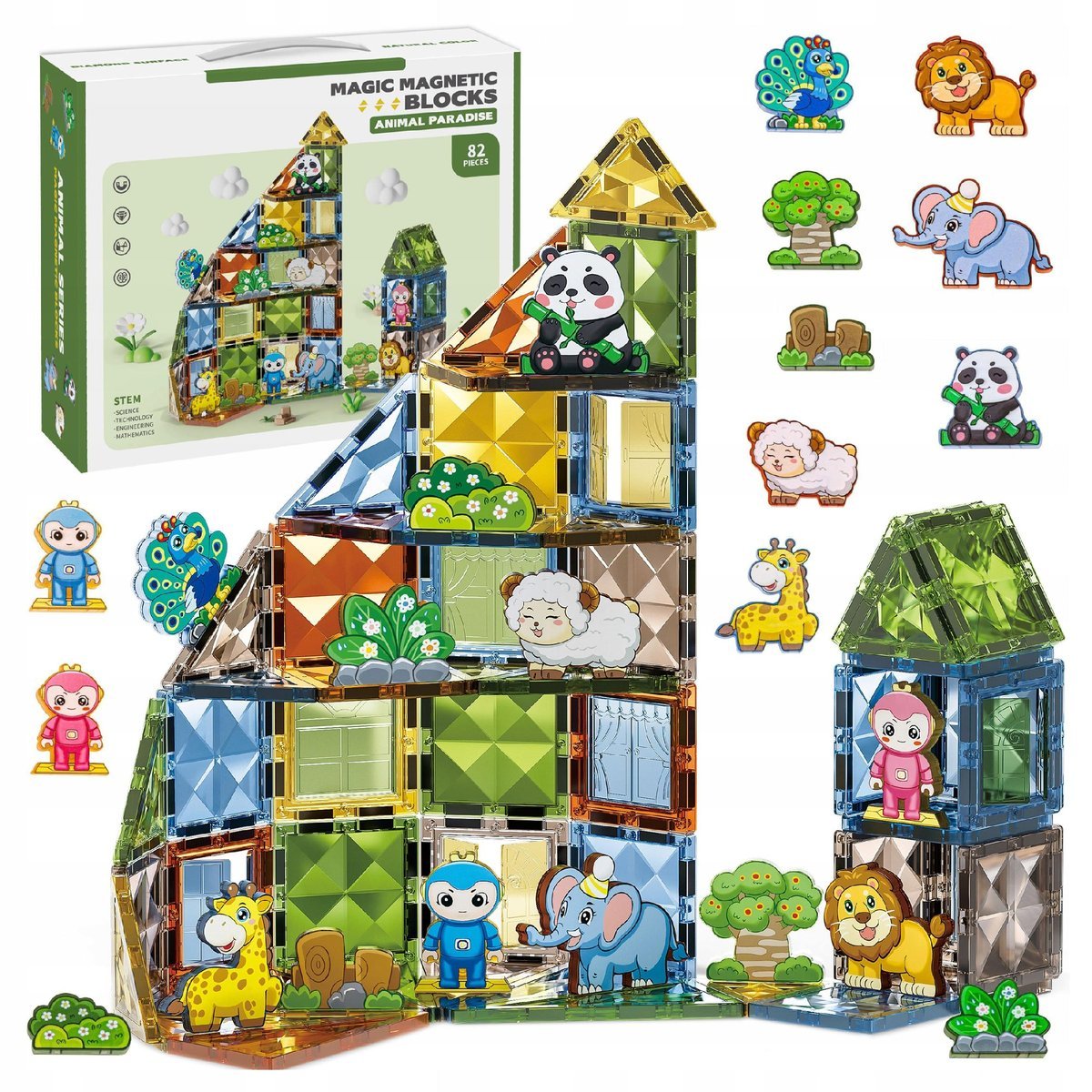 Klocki Magnetyczne Konstrukcyjne Zwierzątka Zestaw Animal Paradise 82 El