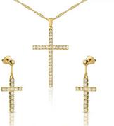 Zestawy biżuterii dla kobiet - Srebrny pozłacany zestaw biżuterii krzyżyki z cyrkoniami - miniaturka - grafika 1