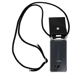 Cadorabo łańcuszek na telefon Samsung Galaxy S7 w kolorze CZARNYM silikonowy naszyjnik ze srebrnymi pierścieniami, sznurkowym paskiem i odpinanym etui ochronnym - Etui i futerały do telefonów - miniaturka - grafika 1