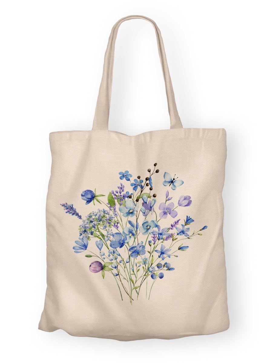 Torba bawełniana z nadrukiem błękitne kwiaty