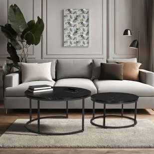 Zestaw Stolików Kawowych MAURO MAX 60 cm/80 cm Czarny Marmur Nowoczesny Glamour - Ławy i stoliki kawowe Zestaw Stolików Kawowych MAURO MAX 60 cm/80 cm Czarny Marmur Nowoczesny Glamour - Ławy i stoliki kawowe - miniaturka - grafika 1