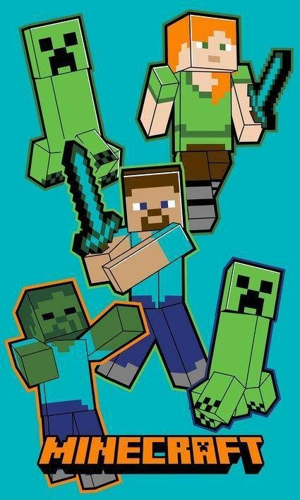 Ręcznik do przedszkola 30x50 Minecraft Crawler niebieski dziecięcy bawełniany