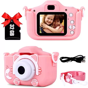 Aparat Fotograficzny Cyfrowy Dla Dzieci Kamera + Karta 32 Gb Różowy - Aparaty Cyfrowe - miniaturka - grafika 1