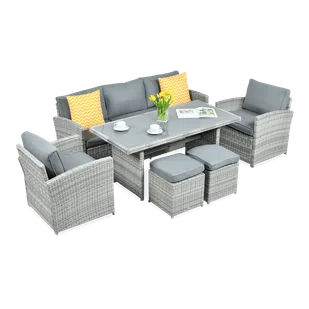 Zestaw z technorattanu BORNEO + PUFY Stone Grey - Meble ogrodowe - miniaturka - grafika 1