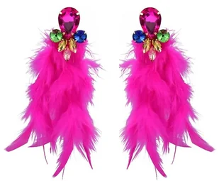 KOLOROWE kolczyki złote długie wiszące z cyrkoniami PIÓRAMI tęczowe damskie - Kolczyki - miniaturka - grafika 1