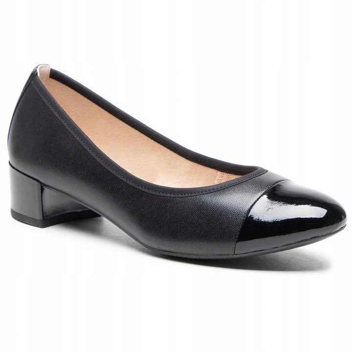 CAPRICE 9-22300-26 czarne czółenka damskie klocek skóra r.39