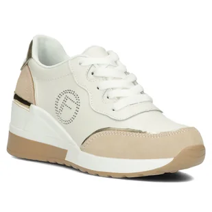 Buty damskie sneakersy na koturnie skórzane biało-beżowe Filippo DP4660-41 - Sneakersy damskie - miniaturka - grafika 1