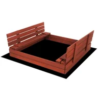 Place zabaw - Piaskownica drewniana, impregnowana 140x140 cm zamykana z ławkami, włóknina i plandeka, kasztanowy brąz - miniaturka - grafika 1
