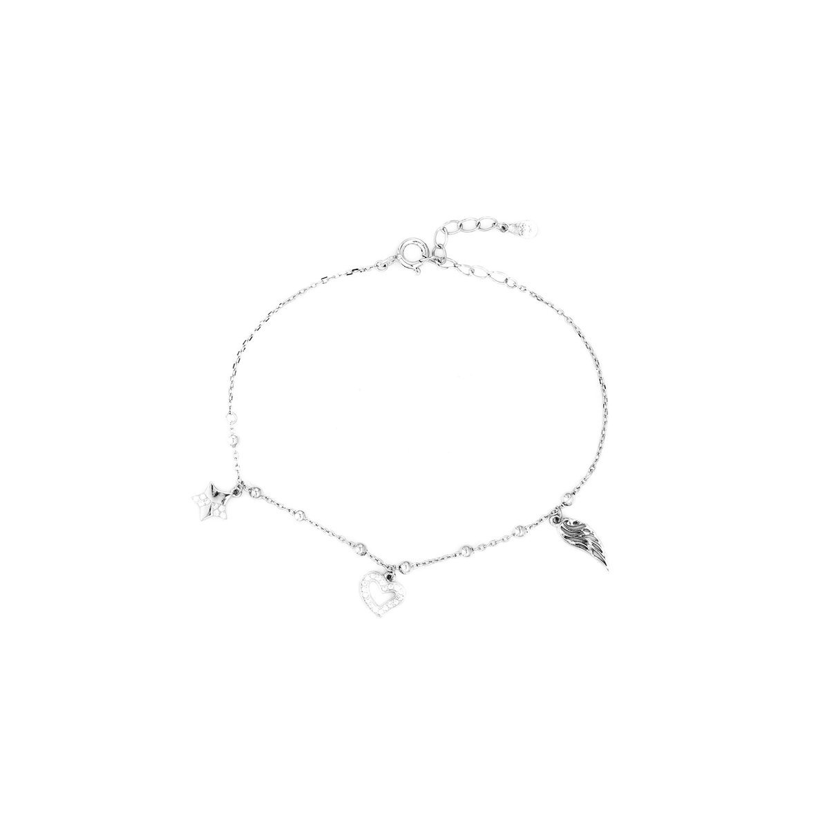 Srebrna bransoletka 925 Gwiazda Serce Skrzydło