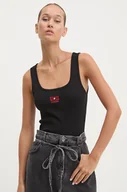 Koszulki sportowe damskie - Guess Jeans top damski kolor czarny W4BP43 KA0H1 - miniaturka - grafika 1
