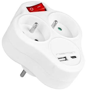 Rozgałęźnik Vayox VA0284 2 gniazda + USB-C + USB A Przełącznik Biały - Rozgałęźniki - miniaturka - grafika 1