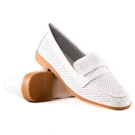 Mokasyny damskie - Goodin Ażurowe Lordsy Ze Skóry białe - miniaturka - grafika 1