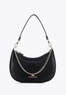 Torebki damskie - Damska torebka ze skóry naturalnej z ozdobnym łańcuszkiem czarna - miniaturka - grafika 1