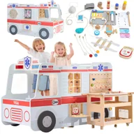 Klocki - VIGA Duży Drewniany Ambulans Zestaw Karetka Małych Ratowników Akcesoria 25 el. - miniaturka - grafika 1
